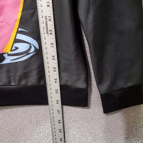 Anime Girl Men Sweatshirt Medium Black Graphic‎ Print Purple Hair Pullover - Picture 4 of 7